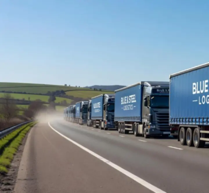 Modern freight trucks from PIP’S TRANSPORT LTD on a UK motorway