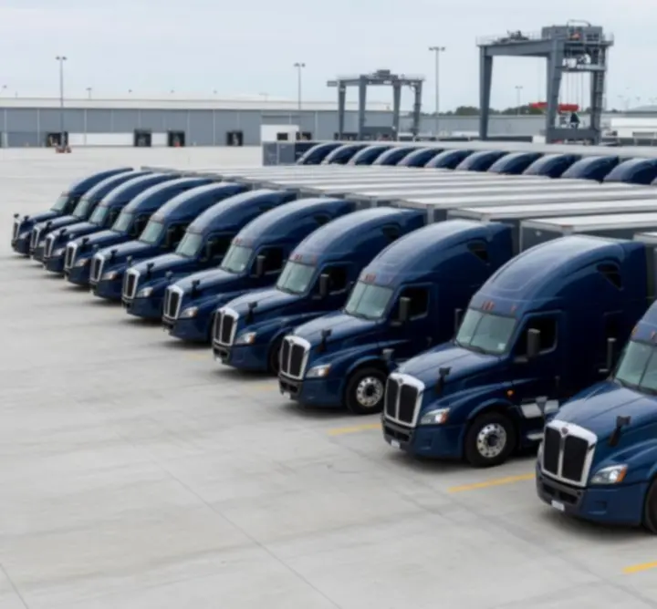 Modern PIP’S TRANSPORT LTD trucks parked in a logistics yard